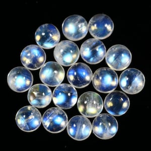 5 Pieces AAA Natural Rainbow Moonstone Cabochons Lot 5mm Round Shape White Moonstone Gemstones Loose Stones Smooth Gems Cabs C-19492