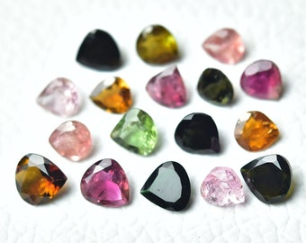 4 Pieces Natural Multi Tourmaline Faceted Loose Stone 5.5x5.5mm to 6x6mm Heart Shape Tourmaline Gemstones Semi Precious Cut Gems C-21783