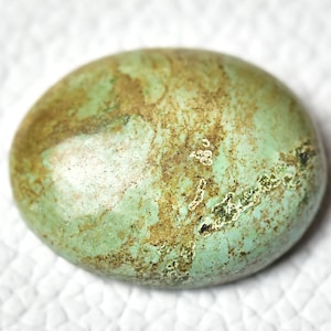 May include: A smooth, oval-shaped turquoise cabochon with a green and brown marbled pattern.