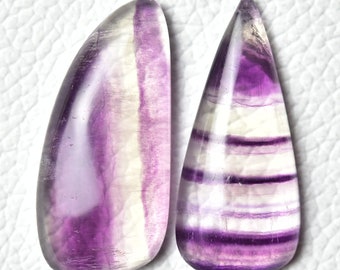 2 Pieces Natural Fluorite Cabochons Lot 15x34mm - 16x35mm Mix Shape Genuine Fluorite Gemstone Cabs Loose Gems Stones Smooth Cabochon C-11236