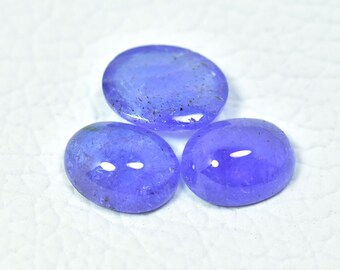 3 Pieces Natural Tanzanite Cabochons Lot 7.5x9.5mm to 8x10mm Oval Shape Blue Tanzanite Gemstones Cabs Loose Stones Smooth Cabochon C-17808