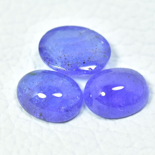 3 Pieces Natural Tanzanite Cabochons Lot 7.5x9.5mm to 8x10mm Oval Shape Blue Tanzanite Gemstones Cabs Loose Stones Smooth Cabochon C-17808