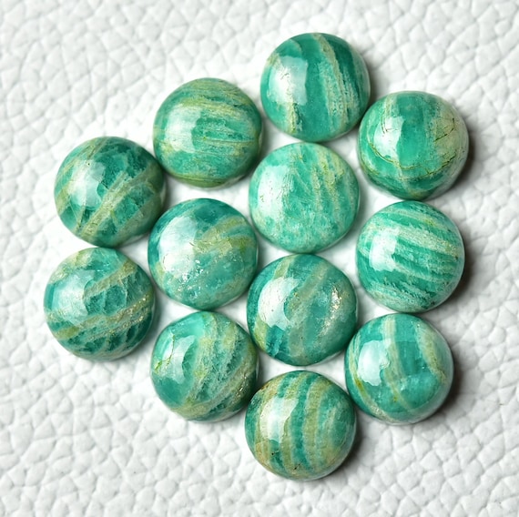 4 Pieces Amazonite Cabochon Gemstones Lot 10mm Round Shape Natural Amazonite Cabs Loose Stones Smooth Gemstone Cabochon C-16438