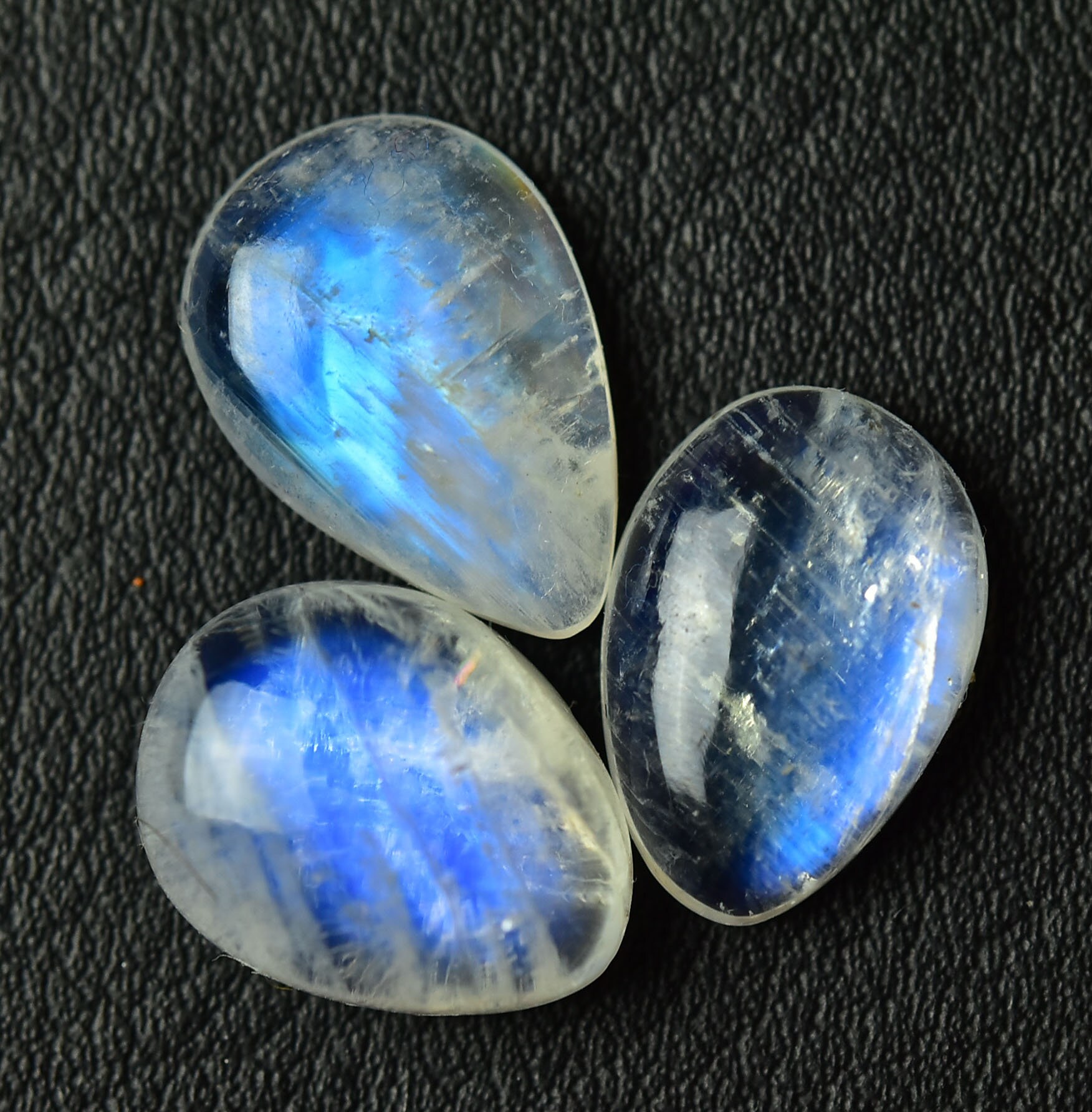 天然 AAA レインボームーンストーン カボション 3 個セット 9 x 13 mm