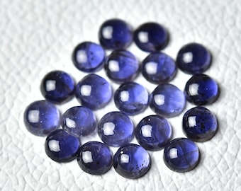 5 Pieces Natural Iolite Cabochons Lot 6mm 7mm Round Shape Genuine Iolite Cabs Blue Gems Loose Gemstones Cab Smooth Stones Cabochon C-9372
