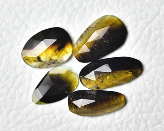 5 Pieces Natural Tourmaline Rose Cut Faceted Gemstone Odd Shape 7.5x12.5mm to 8.7x14.3mm Multi Tourmaline Slice Flat Back Cabochons C-11072