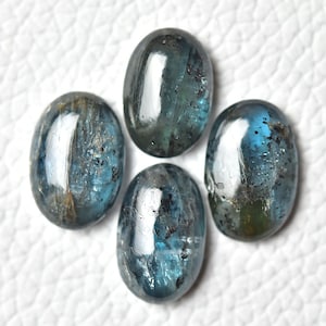 4 Pieces Natural Teal Blue Kyanite Cabochons Lot 9x13.5mm to 10x14mm Oval Shape Cab Genuine Moss Kyanite Gemstones Cabs Loose Stones C-5491