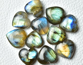 Natural Labradorite Cabochons Lot 12.5x13mm-13.5x14mm Heart Shape Flashy Blue Labradorite Gemstones Loose Smooth Stones Cabs C-1679