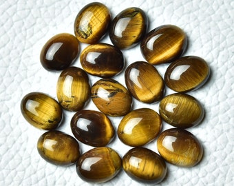 10 Pieces Natural Tiger Eye Cabochons Lot 7x9mm Oval Shape Genuine Tiger Eye Gemstones Cabs Smooth Gems Stone Loose Cabochon Stones C-5030