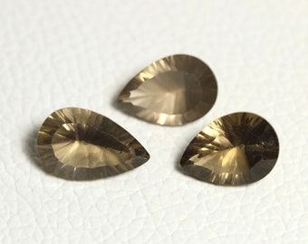 3 Pieces Lot AAA Smoky Concave Cut Stones 10x14mm to 10x15.5mm Pear Shape Natural Smoky Loose Gemstones Faceted Loose Stones C-21331