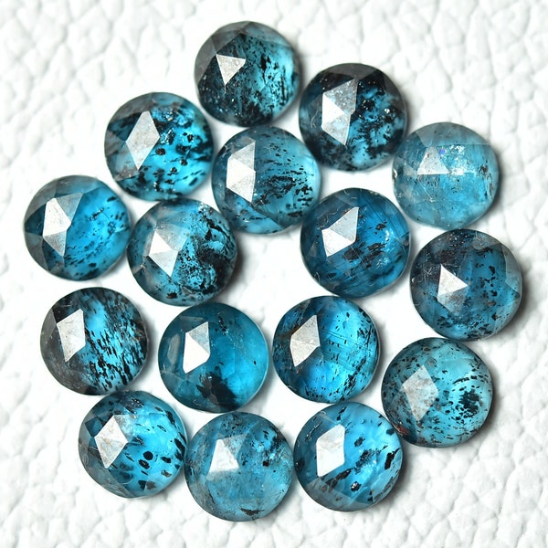 5 Pieces Teal Blue Kyanite Faceted Gemstones 7mm Round Shape Genuine Rare Kyanite Loose Cabochon Rose Cut Flat Back Stones Cabochons C-3199