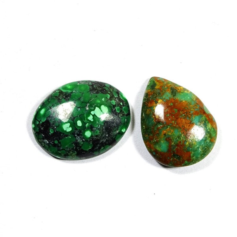 2 Pieces Natural Tibetan Turquoise Cabochons Lot 17x22mm to 16x21mm Mix Shape Cabs Genuine Turquoise Gemstones Cab Smooth Gems