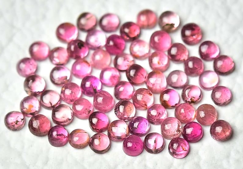 10 Pieces Natural Pink Tourmaline Gemstone Cabochons 2.3mm - 2.5mm Round Tourmaline Gemstone Cabochon Loose Smooth Gems Stones Cabs C-19342 image 2