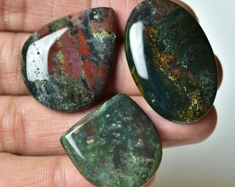 3 Pieces Natural Blood Stone Cabochons 23x23mm to 22x34mm Mix Shape Blood Stone Gemstones Cabs Loose Stones Smooth Gems Semi Precious C-8433