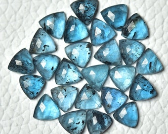 5 Pcs Teal Blue Kyanite Rose Cut Gemstones 5.5mm 6mm 6.5mm 7mm Trillion Real Kyanite Loose Faceted Cabochon Flat Back Stone Cabochons C-3197