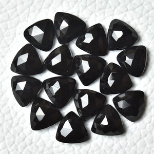 5 Pieces Natural Black Onyx Faceted Loose Gemstones Lot 6mm 7mm 8mm Trillion Shape Black Onyx Rose Cut Stone Cabs Flat Back Gemstone C-15723