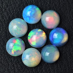 2 Pieces Natural Ethiopian Opal Cabochon Gemstones 8mm Round Shaped Fire Opal Gemstone Cabs Loose Gem Stones Smooth Cabochons C-20532