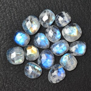 5 Pieces Natural Rainbow Moonstone Lot Faceted Slice 7x8mm to 8x9mm Rare White Moonstone Slice Flat Back Rose Cut Slices Cabochon C-17026 image 3