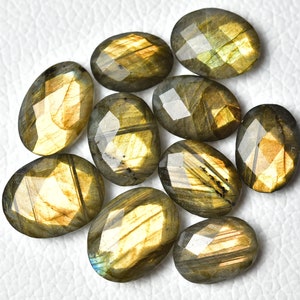 5 Pieces Natural Labradorite Faceted Gemstones Oval Shape Flesh Labradorite Gemstone Loose Stones Faceted Gems Briolettes C-3745