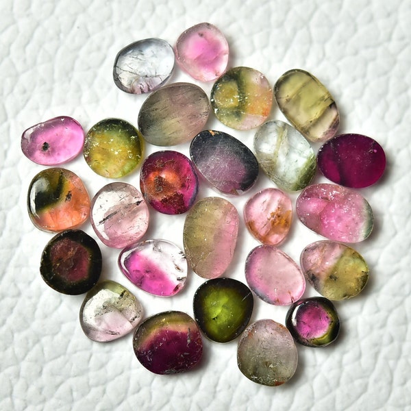 10 Pieces Natural Tourmaline Watermelon Slices 4x4.5mm - 4.5x6.5mm Bi Color Tourmaline Gemstone Loose Smooth Gems Stone Slice C-4895