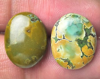 2 Pieces Natural Arizona Turquoise Cabochons Lot 12x16mm to 12.5x16mm Oval Shape Genuine Turquoise Gemstones loose Cabs Semi Precious C-3348