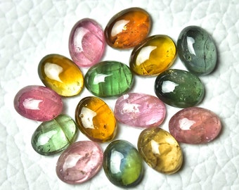 Lote de 6 cabujones de turmalina múltiple de 4,5 x 6 mm (5 x 6,8 mm), turmalina ovalada natural, rosa, verde y marrón, cabujón liso suelto C-19186