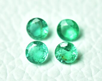 4 Pieces Natural Emerald Faceted Cut Lot Gemstones 3.8mm Round Shape Genuine Emerald Gemstone Precious Loose Cut Gems Stones C-5151