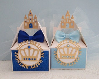 Princess Favor Boxes/ Prince Favor Boxes/ Gold Crown Favor Boxes/Royal Blue Prince Party Favors.