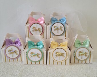 Carousel Horse Favor Boxes Plus Matching Polka Dot Straws, Carousel Horse Favors, Carousel Treat Favor Boxes, Baby Reveal Favor Boxes.