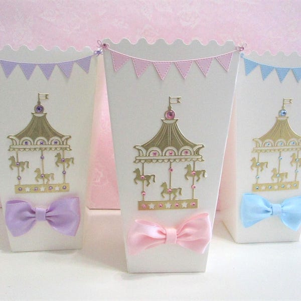 Carousel favor boxes, gold, baby shower or birthday, candy treat box