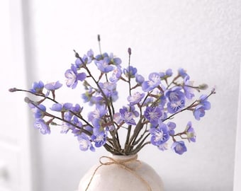 Spring Floral Centerpiece, Faux Purple Flower Arrangement, Plum Blossom Decor