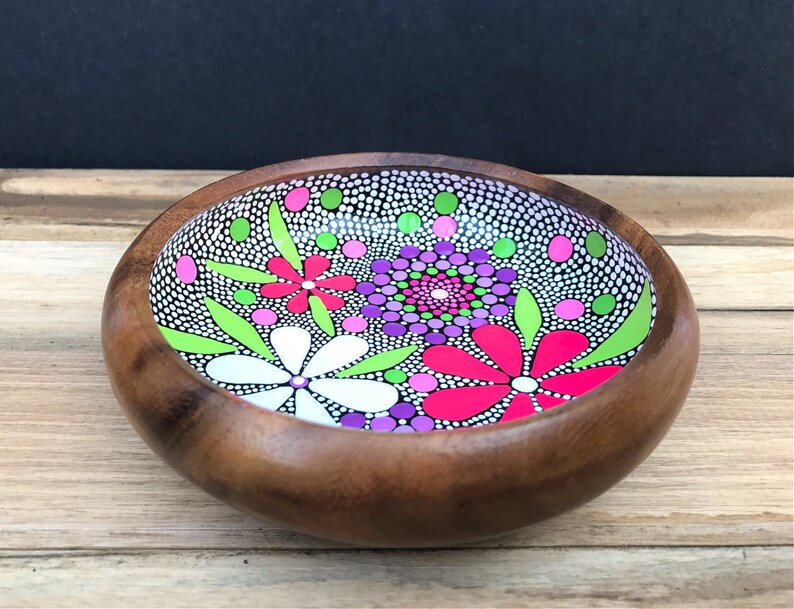 Hand Painted Vintage Wood Bowl / painted mandala / painted Etsy
