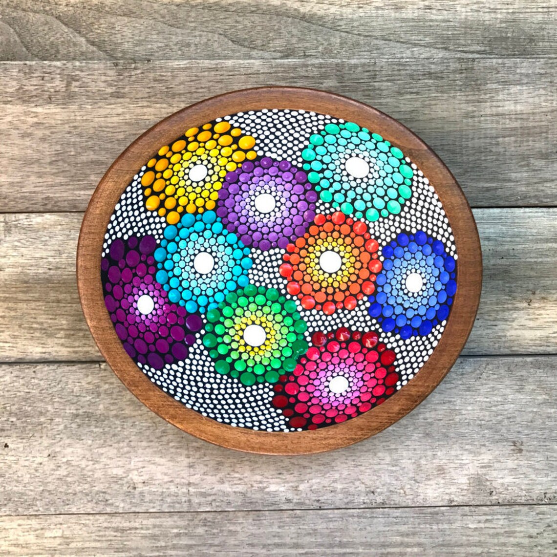 Mandala Wood Bowl / hand painted mandala / dot mandala / Etsy