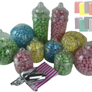 Feestpakket plastic snoeppot 10 potten 3 schepjes 100 zakjes Voeg gewoon wat lekkers toe en creëer een uniek snoepkarretje-buffet Bedanktafel voor bruiloften