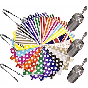 100 sachets de bonbons pour buffet de bonbons, couleur/style de votre choix, avec cuillères à bonbons et pinces