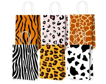 Animal Print Paper Party Bags for Jungle Safari Party Wild Gift Bag Pink Leopard Print Cow Zebra 6 Styles You Choose Quantity