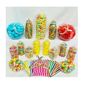 15 Plastic Sweet Jars, 8 styles, 2 tongs, 100 bags for Truly Sweet Candy Buffet