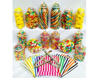 14 Plastic Sweet Jars, 7 styles, 2 tongs, 50 bags for Truly Sweet Candy Buffet