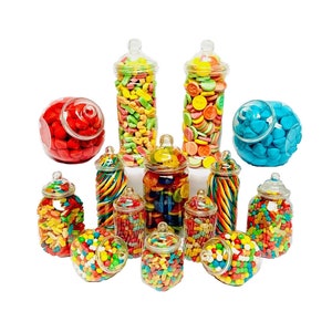 14 retro plastic snoeppotten voor echt zoet snoepbuffet, sweet table, bruiloft