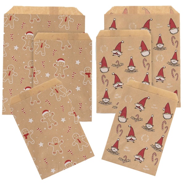 Christmas Paper Bags Kraft Counter Bag 2 Styles 2 Sizes available Christmas Gnome Gonk Gingerbread Man Festive Xmas Party