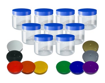 Pots de stockage ronds courts de 1 L en plastique avec choix de la quantité et de la couleur du couvercle. Idéal pour l'artisanat, la nourriture, l'organisation du stockage de garage ou des bonbons