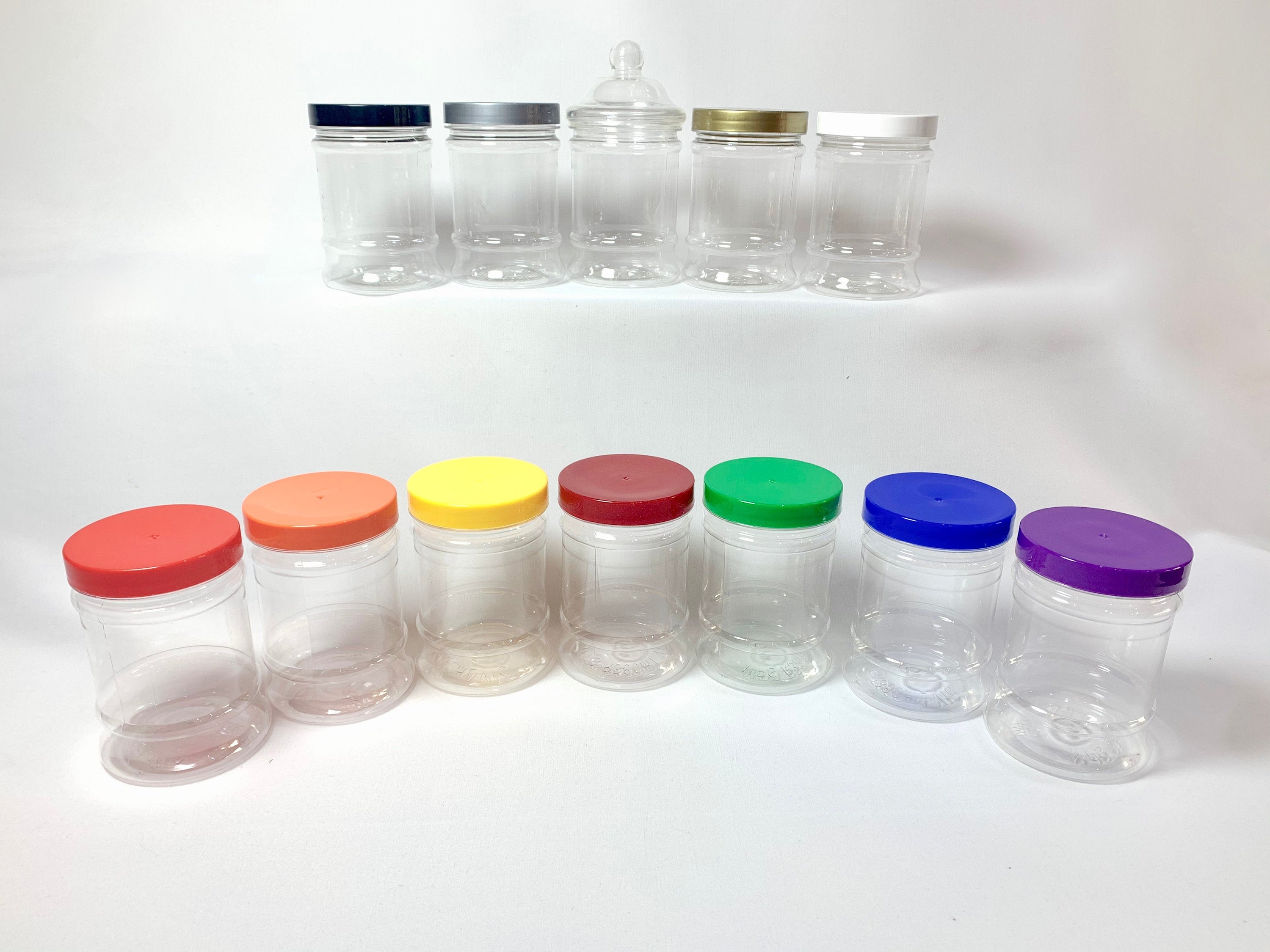 380ml Cute Mini Plastic Storage Jars With a Choice of Coloured Lid