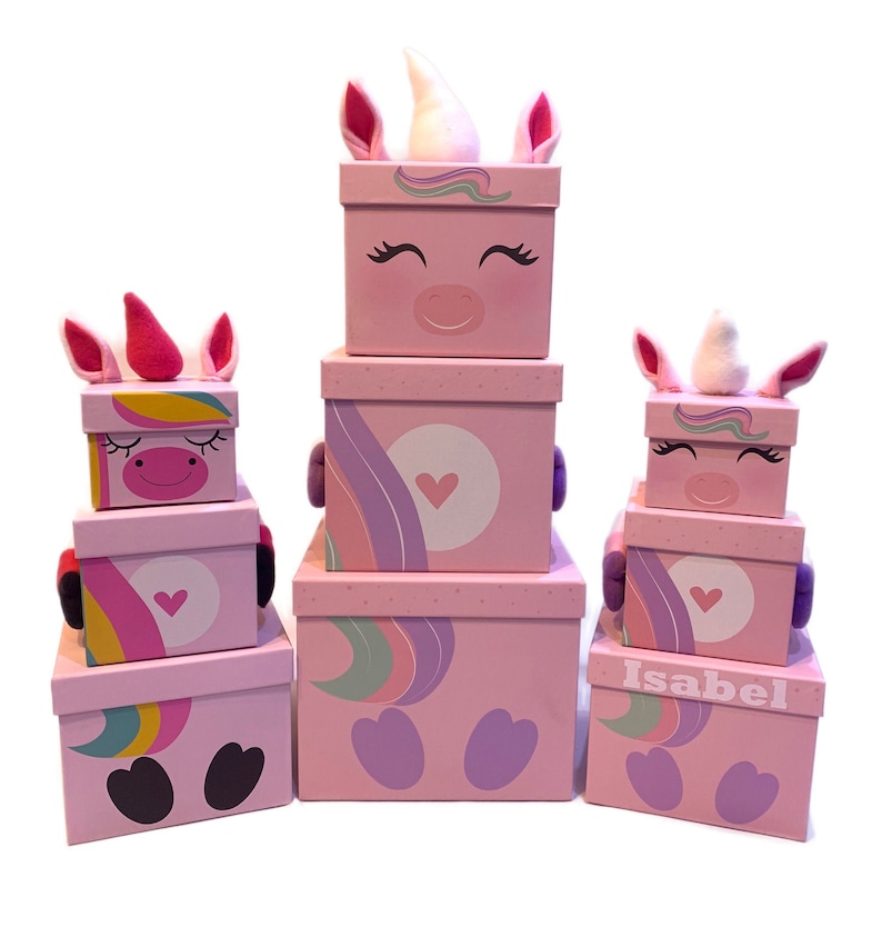 Personalised Unicorn Plush Gift Boxes 3pc Set Nesting Etsy
