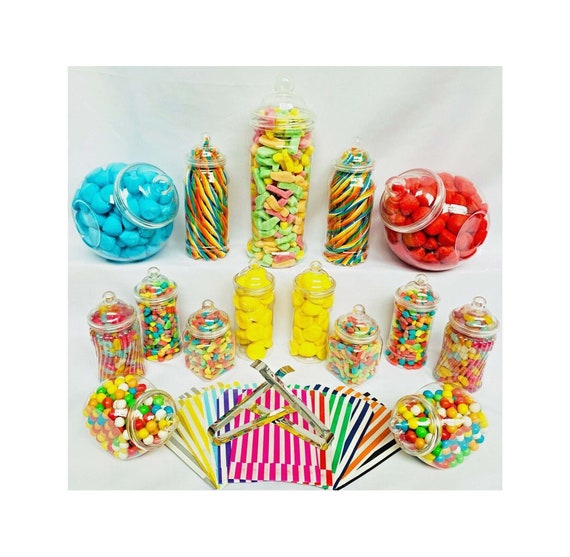 14 tarros de plástico para dulces, 7 estilos, 2 pinzas, 50 bolsas para  Truly Sweet Candy Buffet -  México