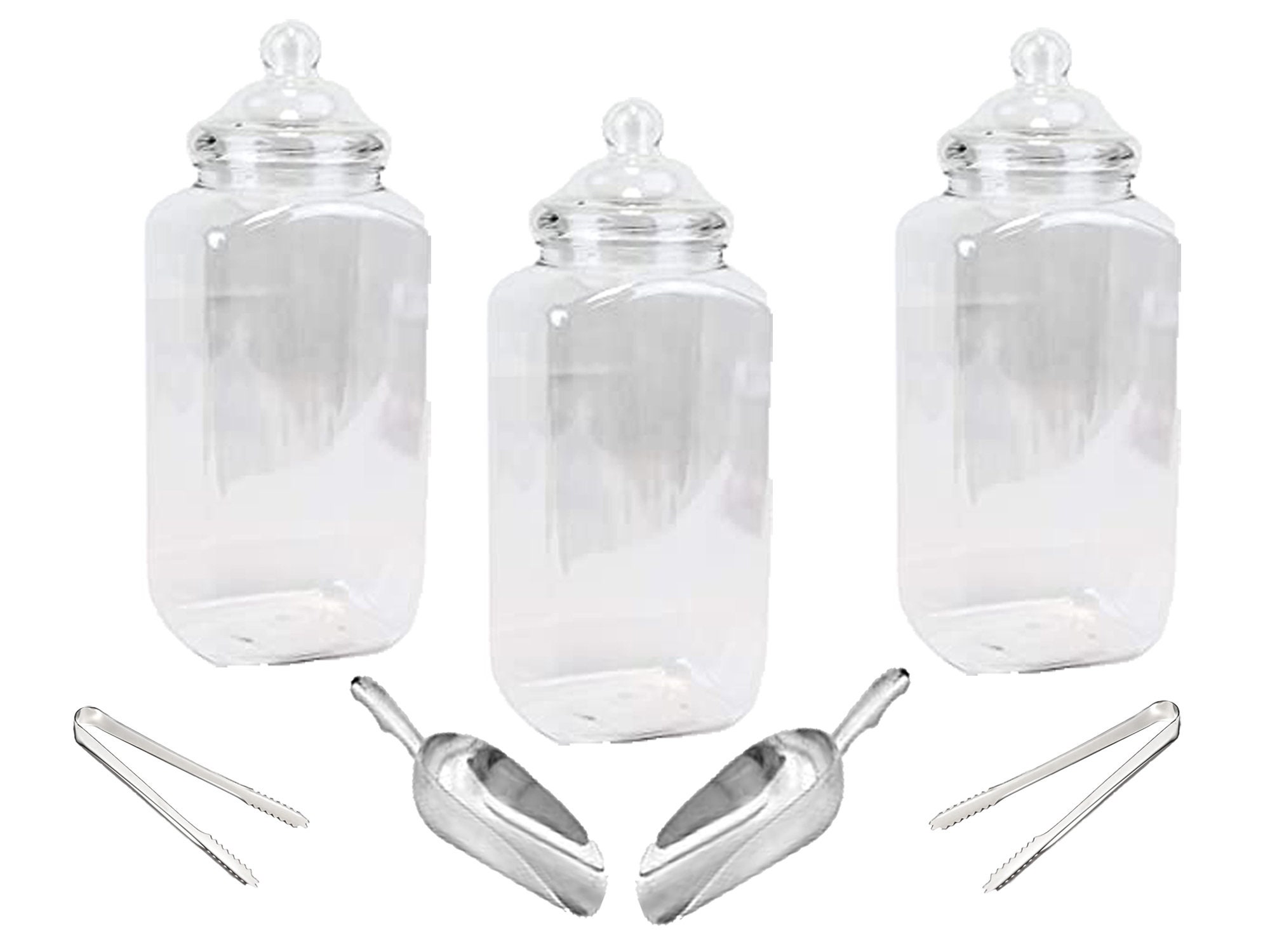 3 Large Plastic Sweet Jars With Tongs and Scoops for Candy Etsy UK