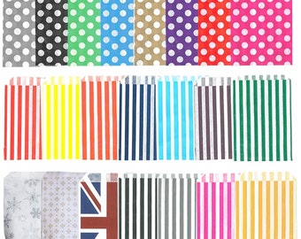 5" x 7" Candy Stripe, Polka Dot, Union Jack and more - Paper bags for candy, sweets, favours, cake, gifts etc