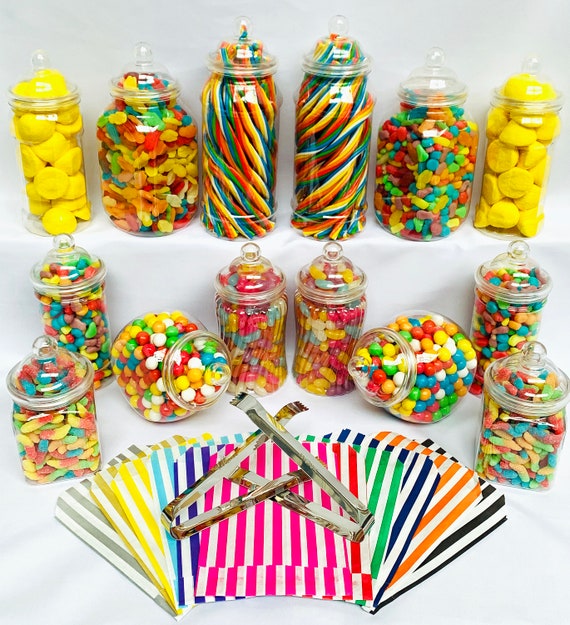 14 tarros de plástico para dulces, 7 estilos, 2 pinzas, 50 bolsas para  Truly Sweet Candy Buffet -  México