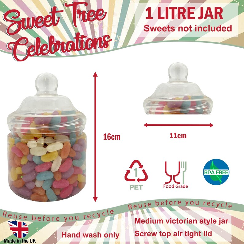 Plastic Sweet Jar Party Pack 19 Jars 7 Styles 2 Tongs 2 Scoops 100 Bags