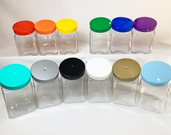 Plastic Storage Jars with your choice of coloured lid 2.5L Impulse.  Ideal for Craft, Food, Garage, Art supplies storage/organisation.