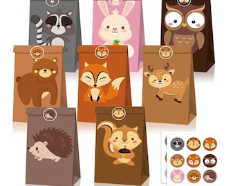 Animal Party Bags Cute with Matching Stickers Pic n Mix Sweet Block Bottom Woodland Creatures Fox Owl Deer
